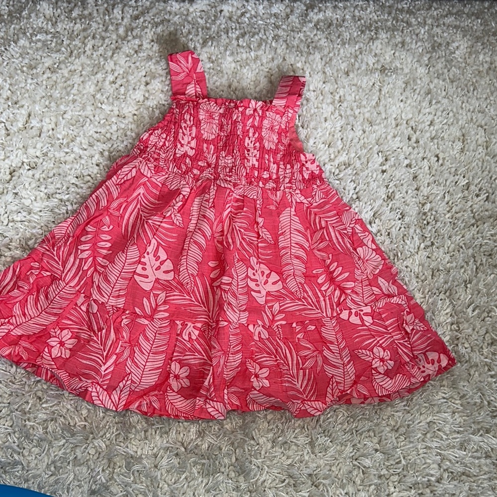 Little Me Pink Smocked Tiered Tropical Print Sundress